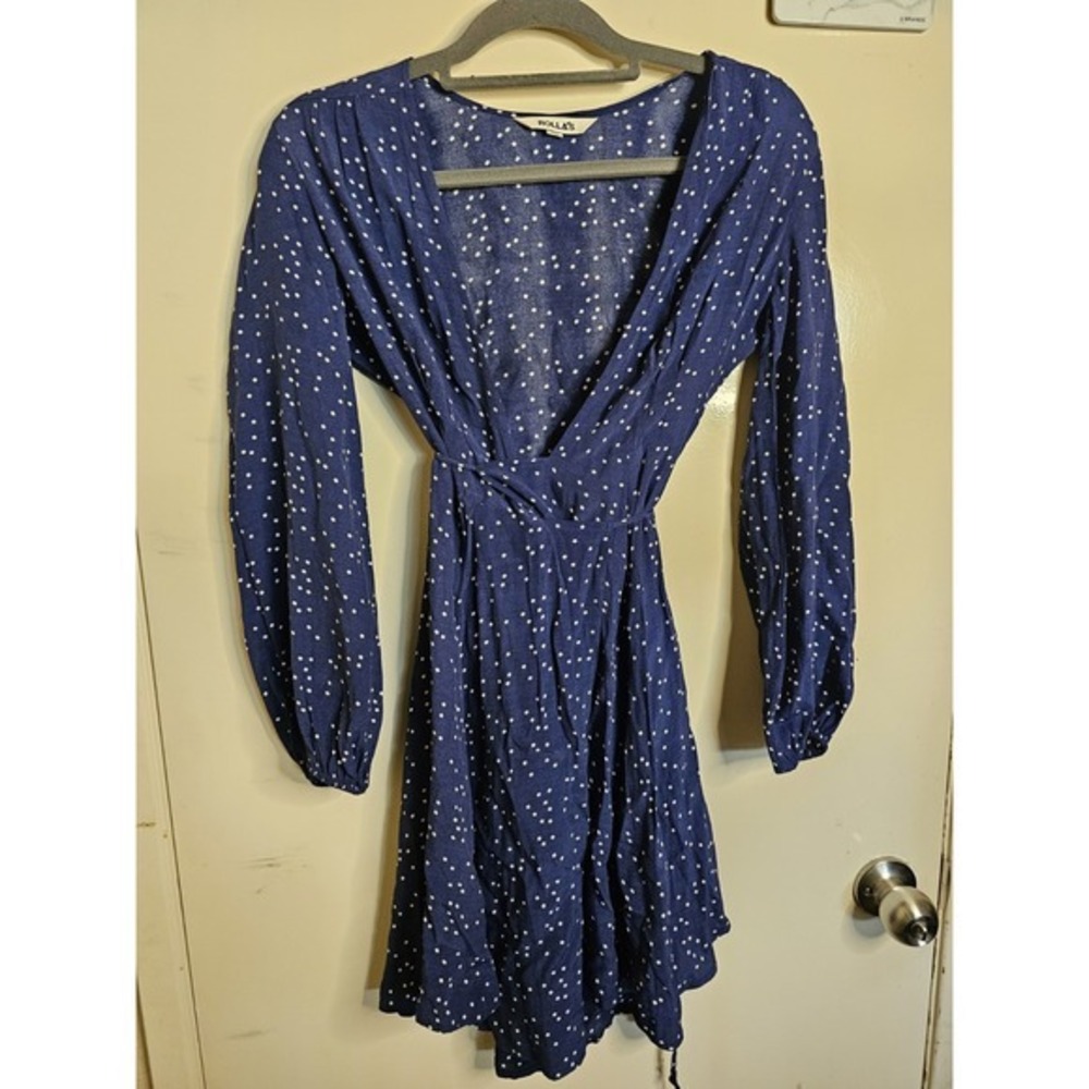 Rollas Womens‎ Wrap Front Short Sleeve V Neck Polka Dots Mini Dress Size XS